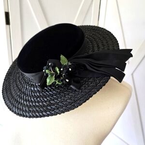 Vintage Betmar Black Velvet Straw Hat